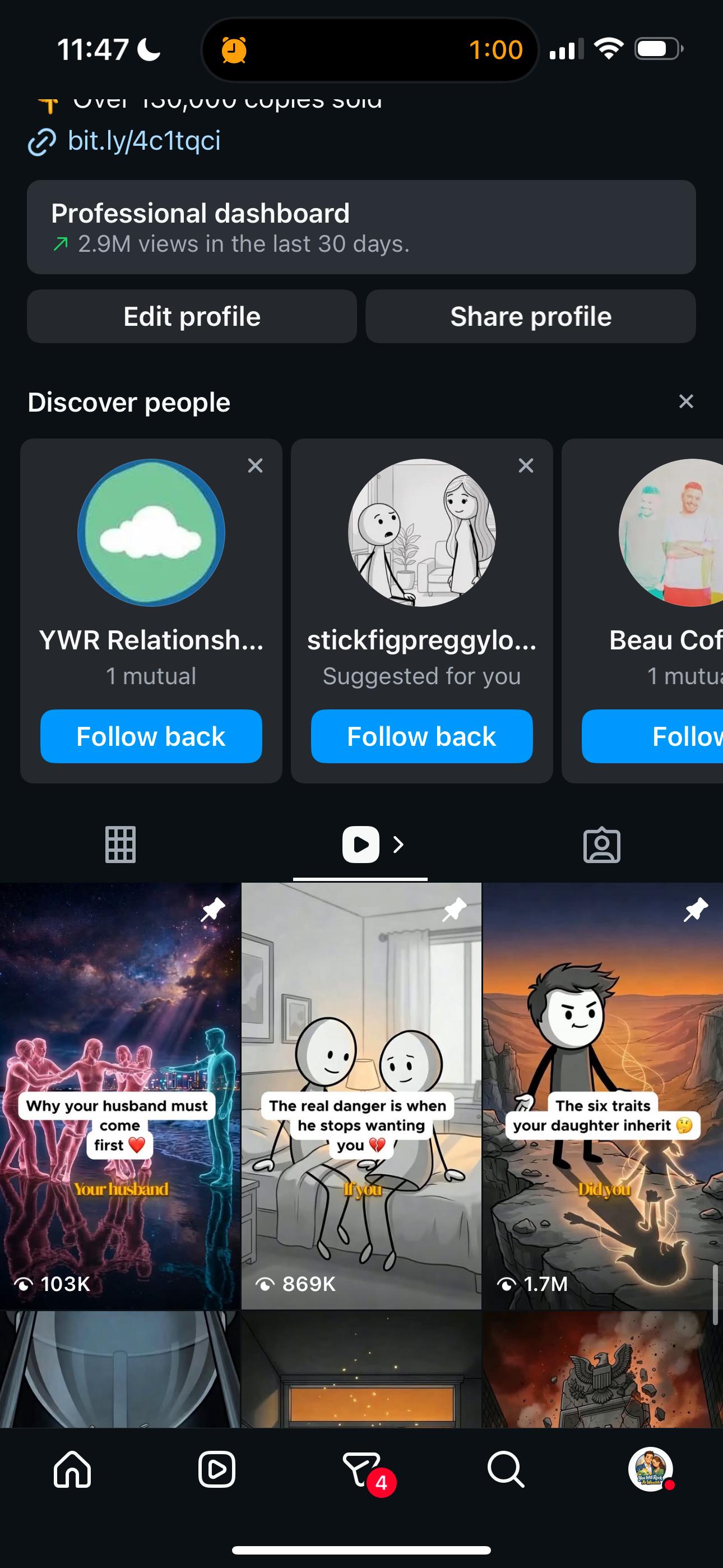 Lexi's Instagram profile showing 2.9M views in last 30 days