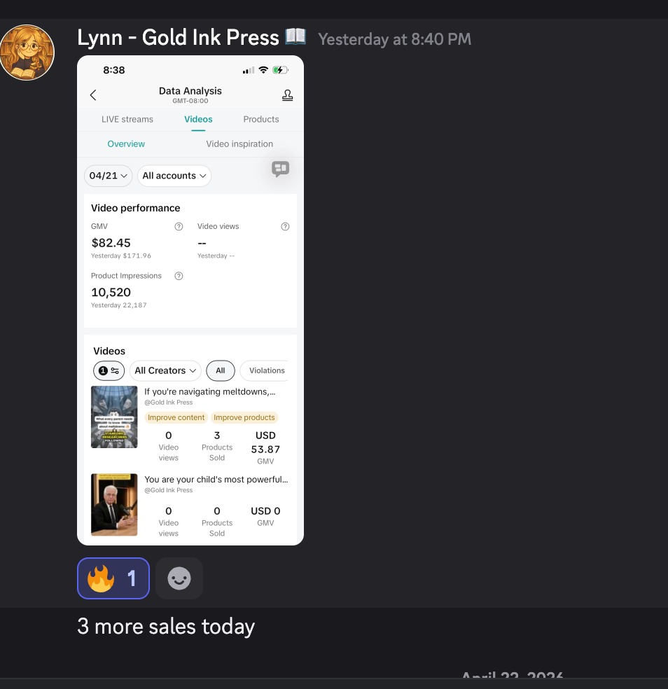 Lynn's author dashboard showing 3 more sales today